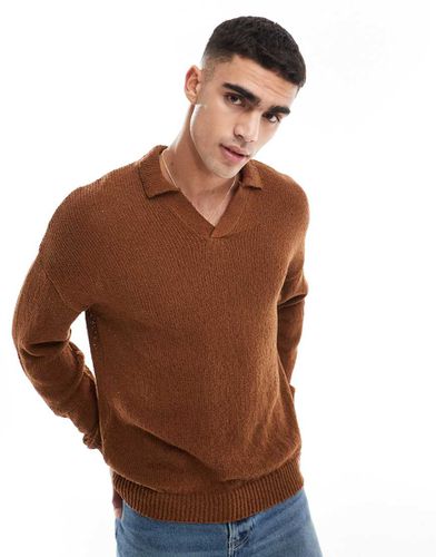 ASOS DEISGN - Maglione comodo testurizzato color cuoio con intaglio sul collo - ASOS DESIGN - Modalova