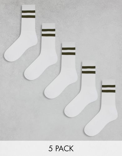 Confezione da 5 paia di calzini bianchi con righe verde scuro - ASOS DESIGN - Modalova