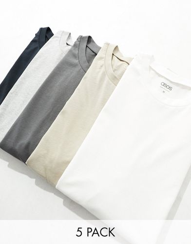 Confezione da 5 T-shirt vestibilità comoda girocollo in colorazioni multiple - ASOS DESIGN - Modalova