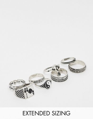 Confezione da 8 anelli con Yin-Yang e serpente in brunito - ASOS DESIGN - Modalova