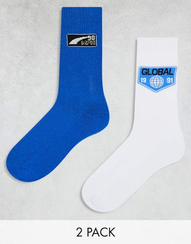 Confezione da 2 paia di calzini blu e bianchi con stampe a tema sport motoristici - ASOS DESIGN - Modalova