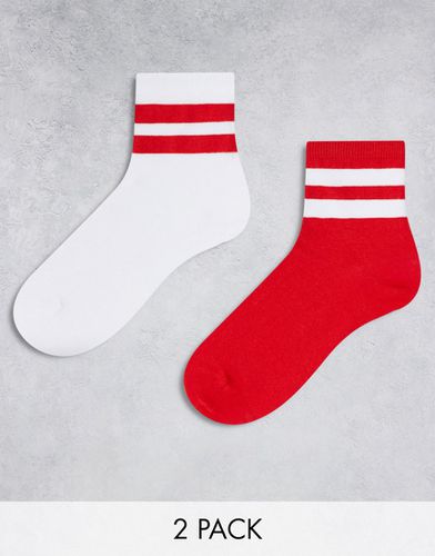 Confezione da 2 paia di calzini sportivi rosso vivace con righe - ASOS DESIGN - Modalova