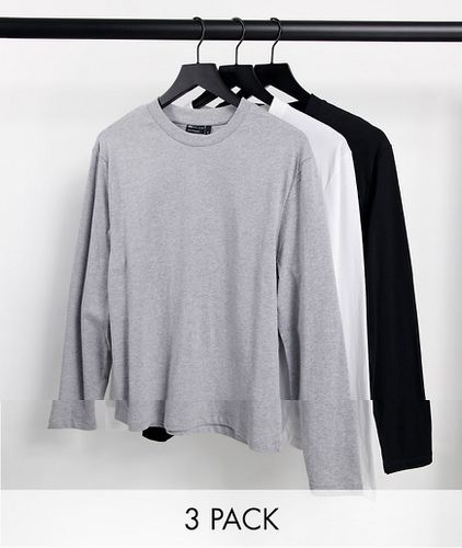 Confezione da 3 magliette girocollo a maniche lunghe nera, bianca e grigio mélange - ASOS DESIGN - Modalova