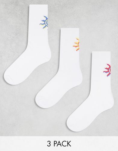 Confezione da 3 paia di calzini sportivi bianchi con soli ricamati - ASOS DESIGN - Modalova
