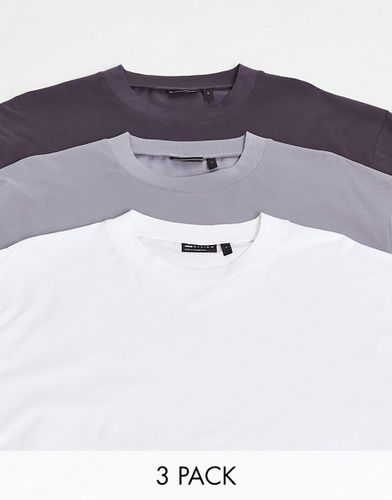 Confezione da 3 T-shirt comode girocollo grigia, bianca e antracite - ASOS DESIGN - Modalova