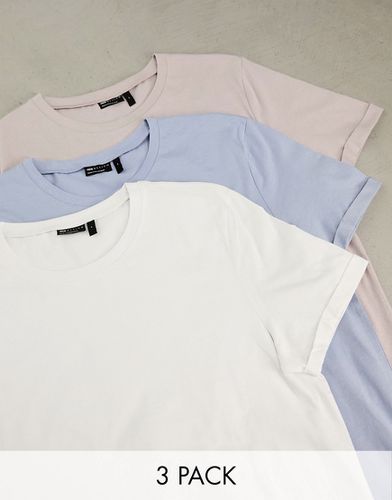 Confezione da 3 T-shirt con maniche arrotolate bianca, rosa e lilla - ASOS DESIGN - Modalova