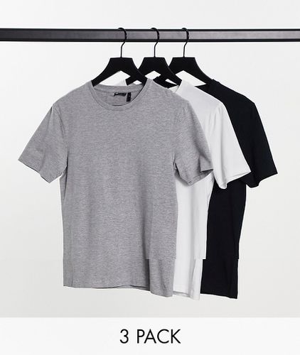 Confezione da 3 T-shirt attillate girocollo bianca, grigio mélange e nera - ASOS DESIGN - Modalova