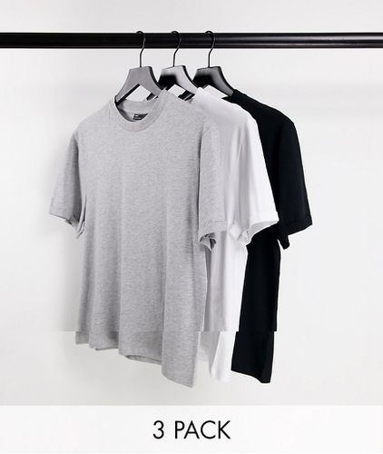 Confezione da 3 T-shirt girocollo con maniche arrotolate grigio mélange, bianca e nera - ASOS DESIGN - Modalova