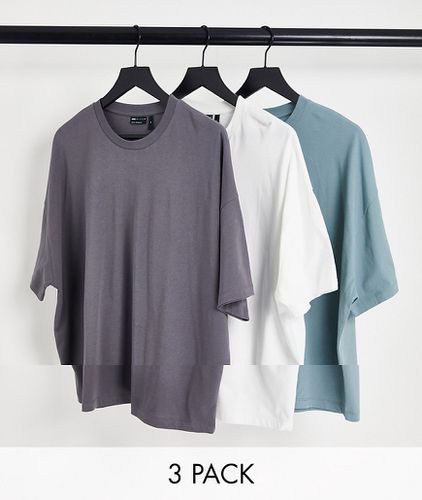 Confezione da 3 T-shirt oversize girocollo grigia, bianca e blu - ASOS DESIGN - Modalova