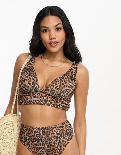 Coppe Grandi - Mix and Match - Crop top bikini arricciato con stampa leopardata a coste e fascia larga - ASOS DESIGN - Modalova