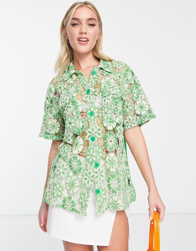 Camicia a maniche corte a fiori ricamati - ASOS DESIGN - Modalova