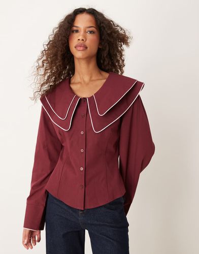 Camicia aderente in popeline color bordeaux con colletto doppio - ASOS DESIGN - Modalova