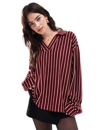 Camicia bordeaux a righe color crema stile rugby - ASOS DESIGN - Modalova