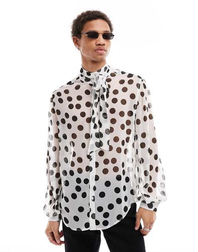 Camicia comoda bianca e nera a pois con laccio - ASOS DESIGN - Modalova