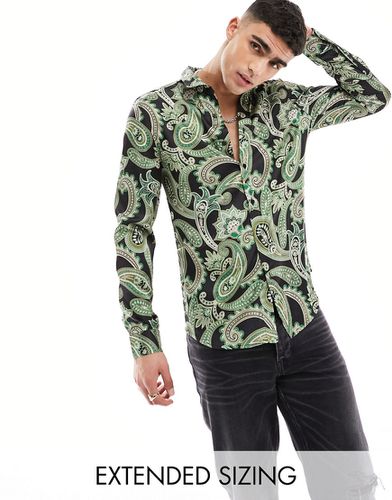 Camicia con stampa cachemire nera e verde - ASOS DESIGN - Modalova