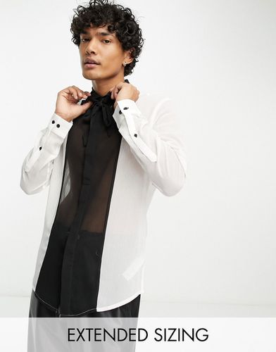 Camicia color block bianca in crêpe trasparente con laccetti al collo a contrasto - ASOS DESIGN - Modalova