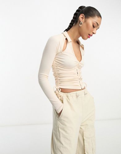 Camicia color latticello con cut-out sulle spalle e arricciatura sul davanti - ASOS DESIGN - Modalova