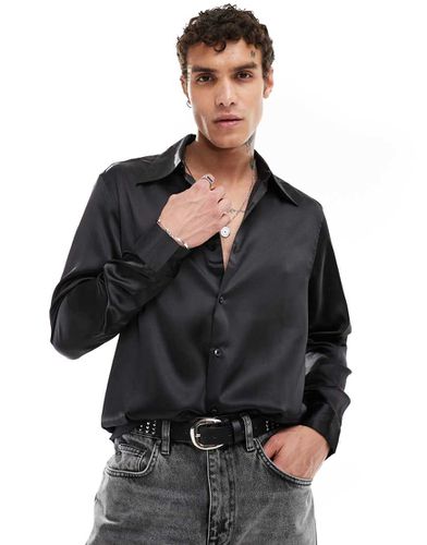 Camicia in raso nera con colletto anni '70 - ASOS DESIGN - Modalova