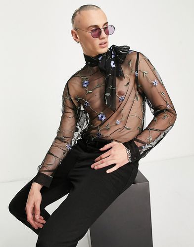 Camicia in rete trasparente con ricamo floreale - ASOS DESIGN - Modalova