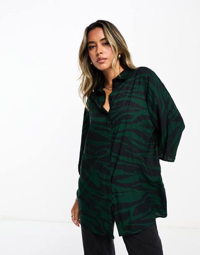 Camicia oversize verde zebrata a maniche lunghe - ASOS DESIGN - Modalova