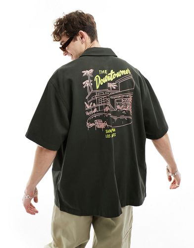 Camicia oversize anni '90 in twill con stampa sulla schiena e zip sul davanti - ASOS DESIGN - Modalova