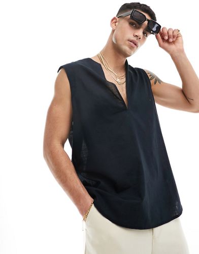 Camicia oversize anni '90 senza maniche nera effetto lino - ASOS DESIGN - Modalova