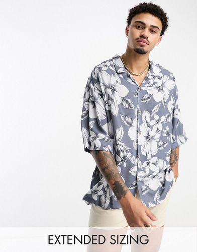 Camicia oversize con spalle scese con stampa stile hawaiano grigia vintage e rever - ASOS DESIGN - Modalova