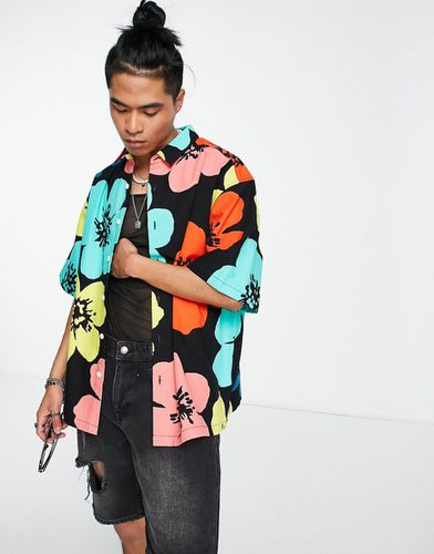 Camicia oversize squadrata in tessuto ripstop con stampa vivace a fiori - ASOS DESIGN - Modalova