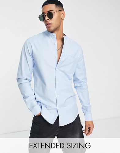 Camicia Oxford slim con collo serafino azzurra tinta in filo - ASOS DESIGN - Modalova
