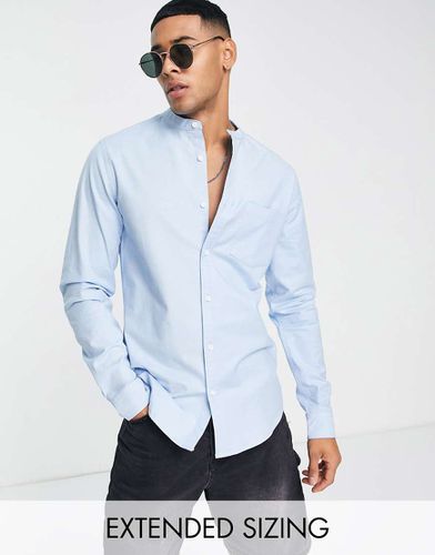 Camicia Oxford slim con collo serafino azzurra tinta in filo - ASOS DESIGN - Modalova