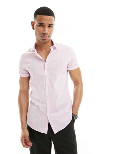 Camicia slim fit a maniche corte chiaro a righe - ASOS DESIGN - Modalova