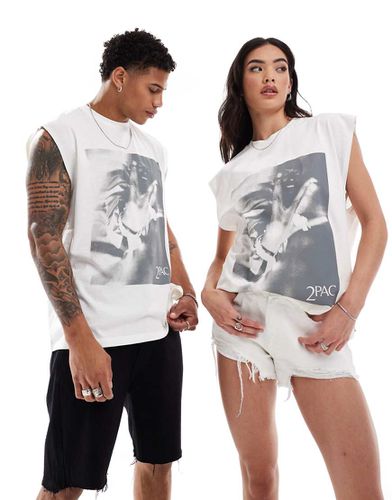 Canotta unisex oversize sporco con stampa di Tupac su licenza - ASOS DESIGN - Modalova