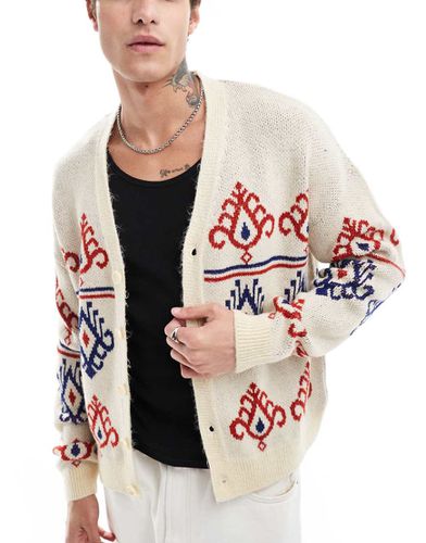 Cardigan comodo in maglia con motivo cachemire rosso e blu e scollo a V - ASOS DESIGN - Modalova