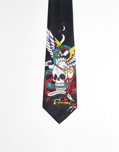 Cravatta larga nera con stampa di teschio - ASOS DESIGN - Modalova