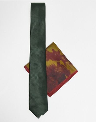 Cravatta sottile e fazzoletto da taschino scuro con stampa floreale astratta - ASOS DESIGN - Modalova