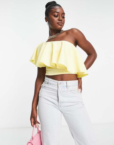 Crop top monospalla con volant in scuba limone - ASOS DESIGN - Modalova