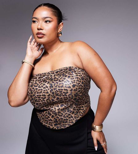 ASOS DESIGN Curve - Corsetto leopardato in pelle sintetica - ASOS Curve - Modalova