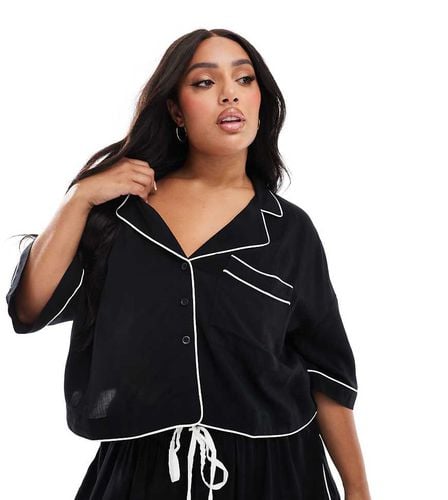 ASOS DESIGN Curve - Camicia del pigiama corta nera con profili a contrasto - ASOS Curve - Modalova