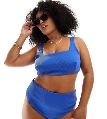 Curve - Emily - Slip bikini a vita alta sgambati cobalto a coste - ASOS DESIGN - Modalova