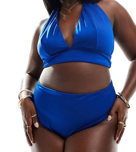 Curve - Maya - Mix and Match - Slip bikini sgambati a vita alta blu - ASOS DESIGN - Modalova