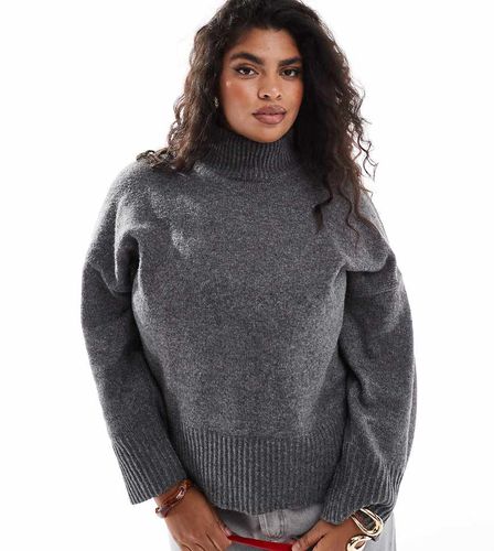 ASOS DESIGN Curve - Maglione accollato antracite con polsini risvoltati - ASOS Curve - Modalova