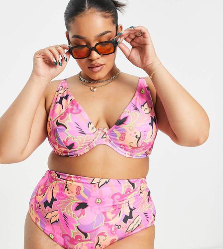 ASOS DESIGN Curve - Mix and Match - Slip bikini a vita alta con vivace stampa floreale - ASOS Curve - Modalova