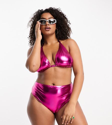 ASOS DESIGN Curve - Slip bikini sgambati a vita alta metallizzato - ASOS Curve - Modalova