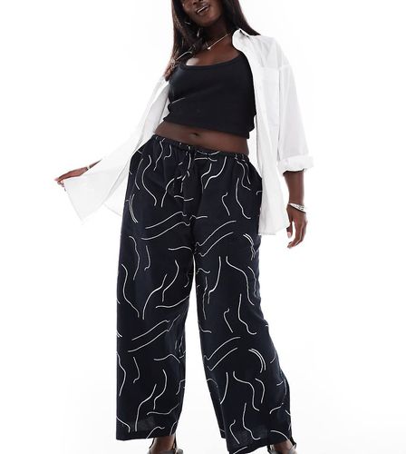 ASOS DESIGN Curve - Pantaloni a fondo ampio con stampa monocromatica in lino in coordinato - ASOS Curve - Modalova