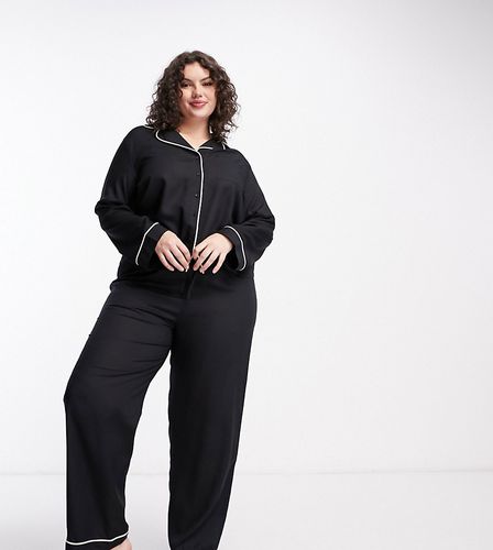 ASOS DESIGN Curve - Pigiama in modal con camicia e pantaloni neri con profili a contrasto - ASOS Curve - Modalova