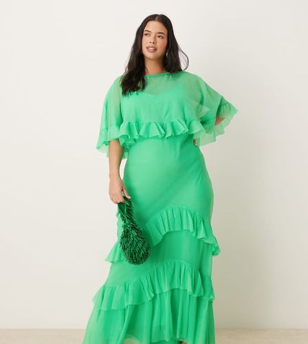 ASOS DESIGN Curve - Robe longue en biais à volants avec superposition cape - vif - Asos Curve - Modalova