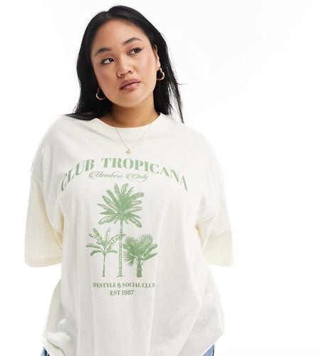 ASOS DESIGN Curve - T-shirt boyfriend testurizzata color crema con grafica "Club Tropicana" - ASOS Curve - Modalova