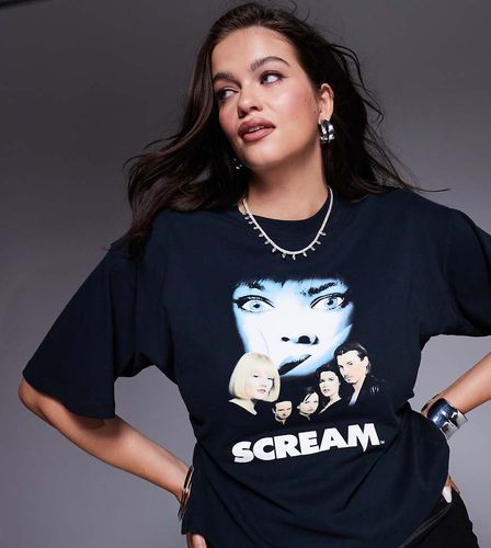 ASOS DESIGN Curve - T-shirt con vita a corsetto nera con stampa su licenza di Scream - ASOS Curve - Modalova