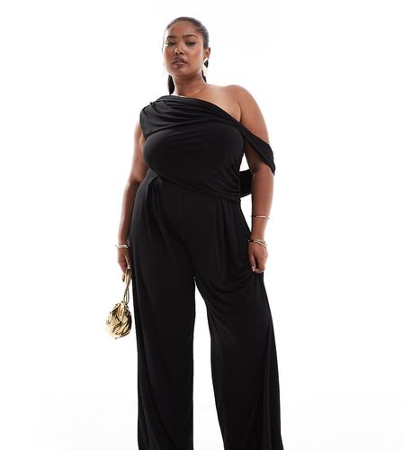 ASOS DESIGN Curve - Tuta jumpsuit a fondo ampio con spalle scese nera - ASOS Curve - Modalova