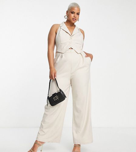 ASOS DESIGN Curve - Tuta jumpsuit con gilet 2 in 1 e gamba a zampa color pietra - ASOS Curve - Modalova